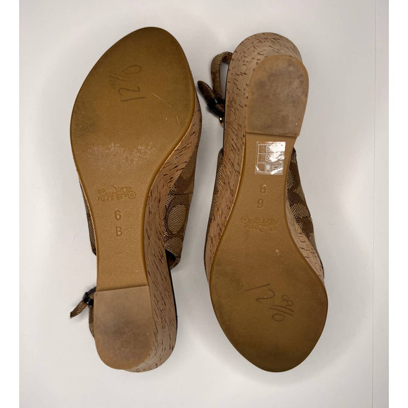 Coach Authentic Ferry Wedges Open Toe Gold Logo Platform Sandals Size 6 AS IS - Picture 5 of 12
